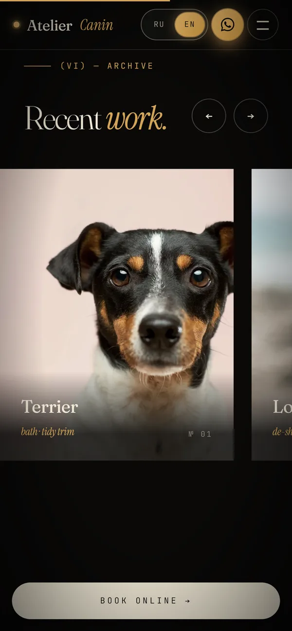 Atelier Canin: mobile screen 2