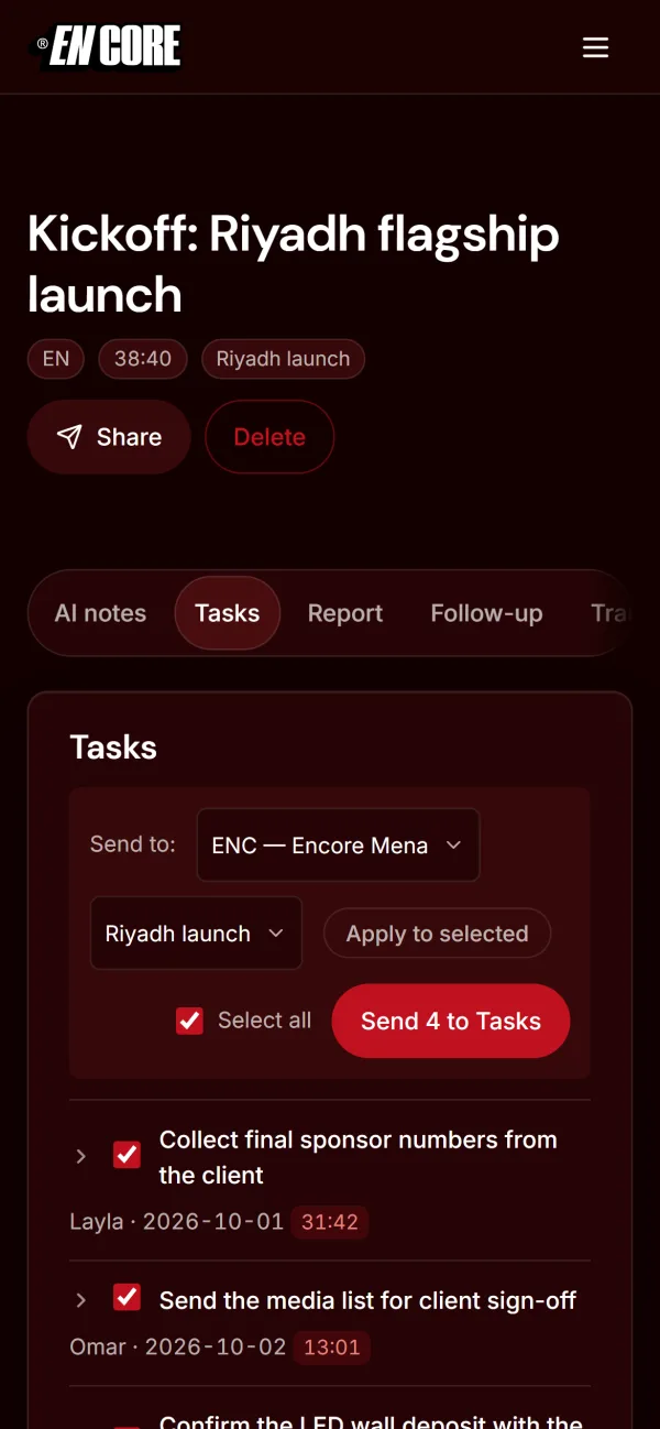 Encore: AI call notes, mobile