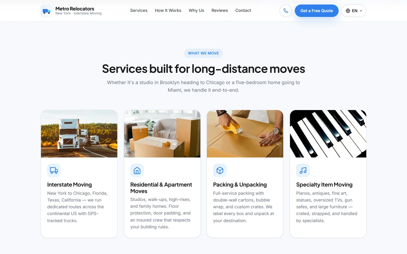 Metro Relocators: A landing page around the chat